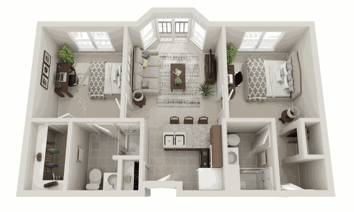 2 Bedroom & 2 Bath floor plan