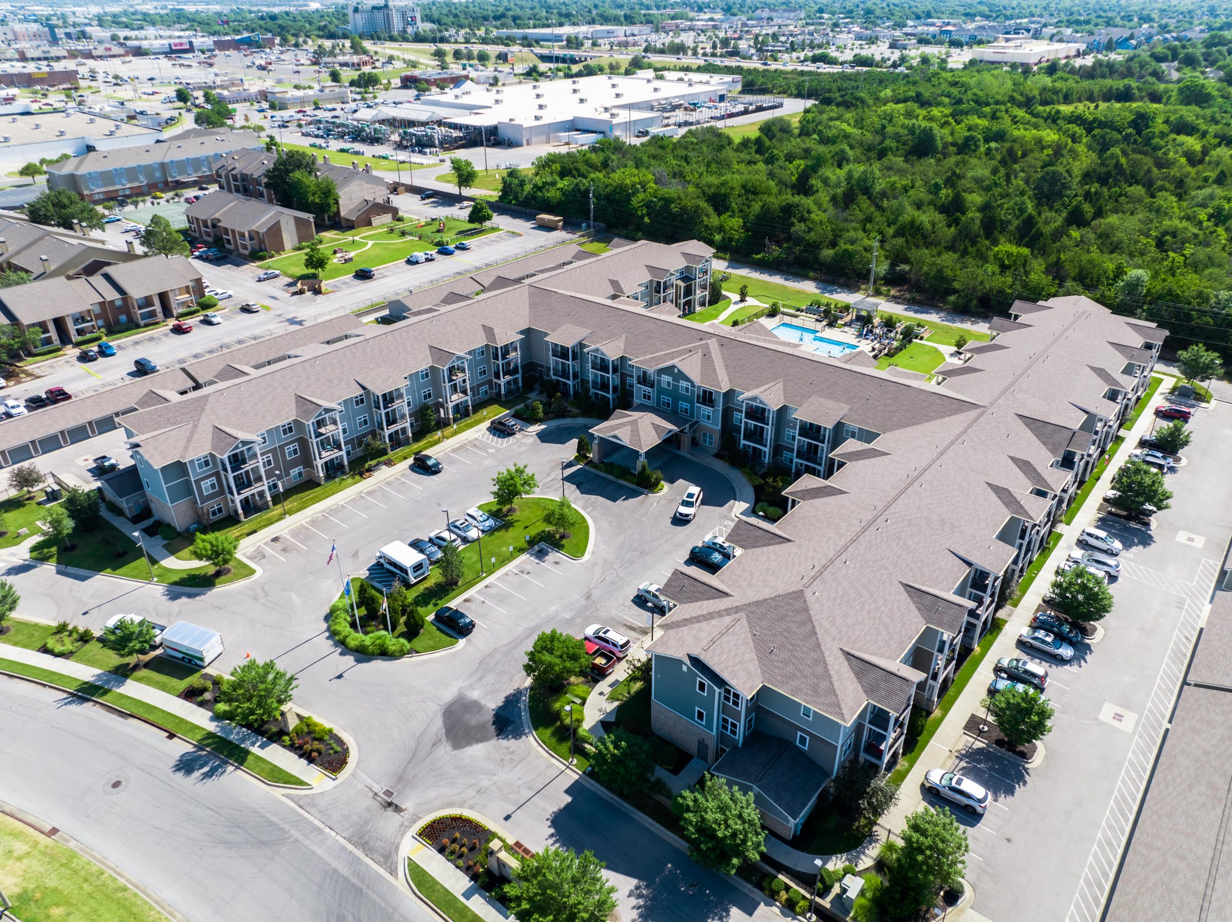 Aerial view of The Cedars and the surrounding Woodland Hills neighborhood
