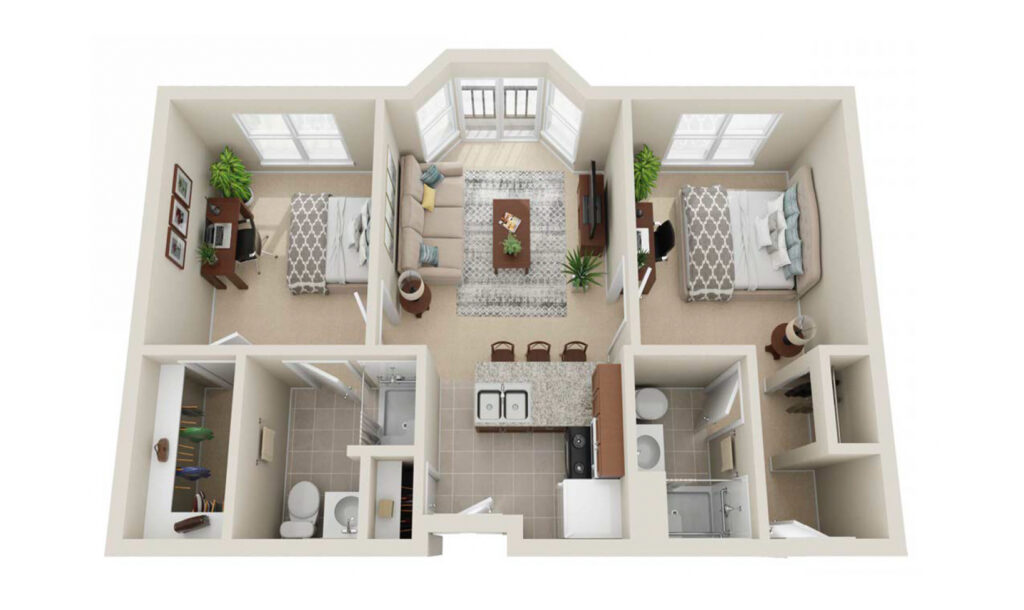 2 Bedroom & 2 Bath floor plan