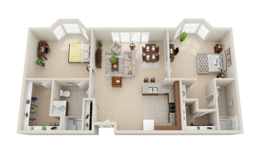 2 Bedroom & 2 Bath floor plan